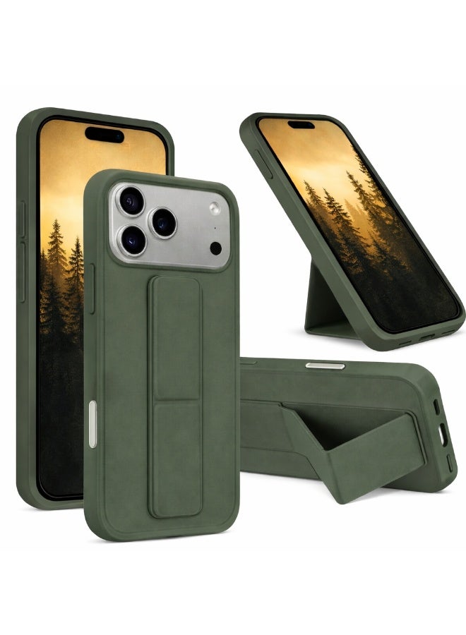 COVERSCART Apple iPhone 17 Pro Premium Silicon Case with Magnetic Stand & Finger Grip, Car Mount Compatible Kickstand Cover – Green - Image 1